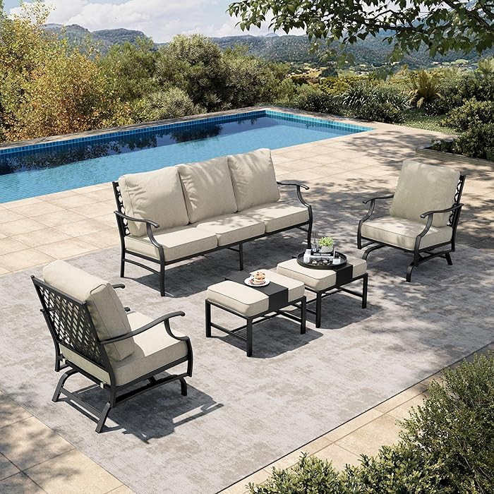 HERA'S HOUSE 5 Pieces Patio Furniture Set, 2 x Cushioned Rocking Chair, 2 x Ottoman, 1 x 3-Seat S... | Amazon (US)