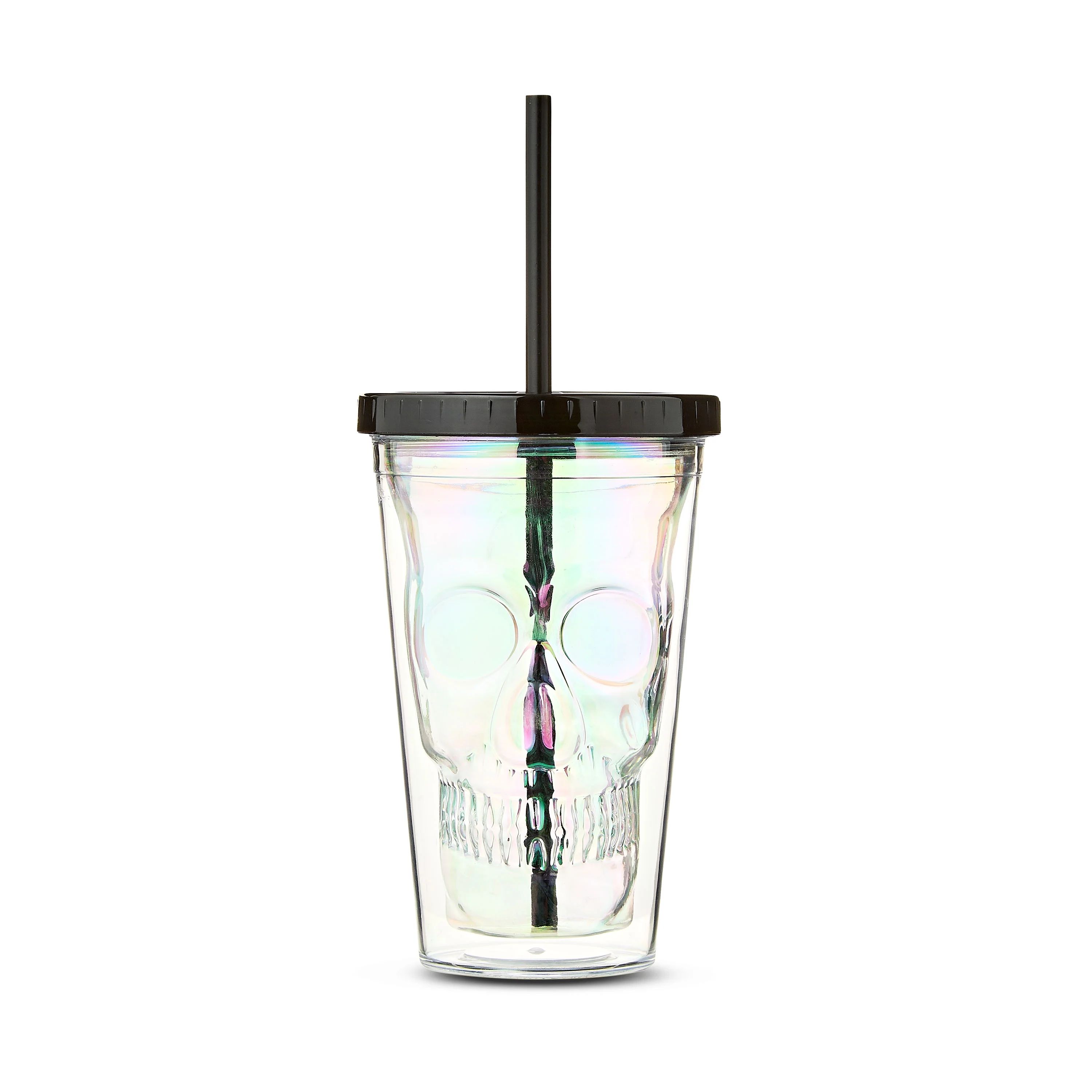 Halloween Iridescent Skull Plastic Double-Wall Tumbler with Straw, by Way To Celebrate | Walmart (US)