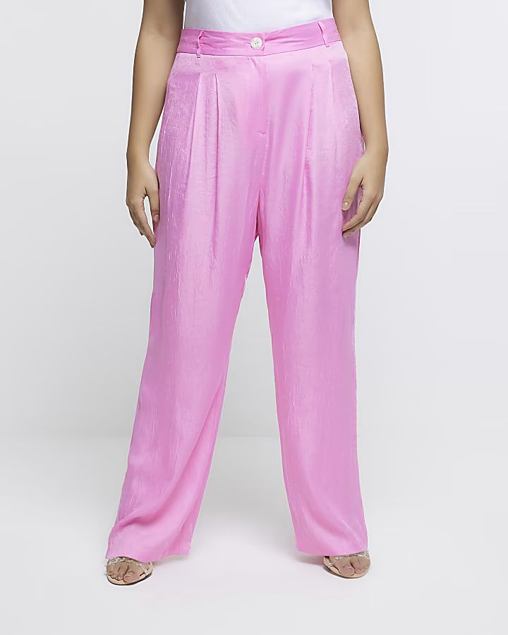 Plus pink wide leg pleat trousers | River Island (UK & IE)