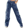 Pink Queen Women's High Waist Cargo Jeans Flap Pocket Wide Leg Denim Pants Dark Blue S | Walmart (US)