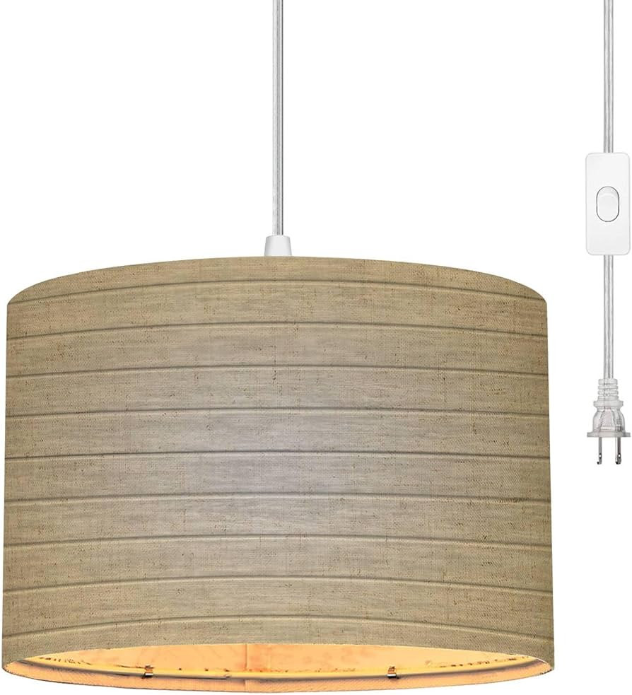 BAISTSAELER Plug in Pendant Light Grain siding Hanging Lamp with Plug in Clear Cord Linen Lampsha... | Amazon (US)