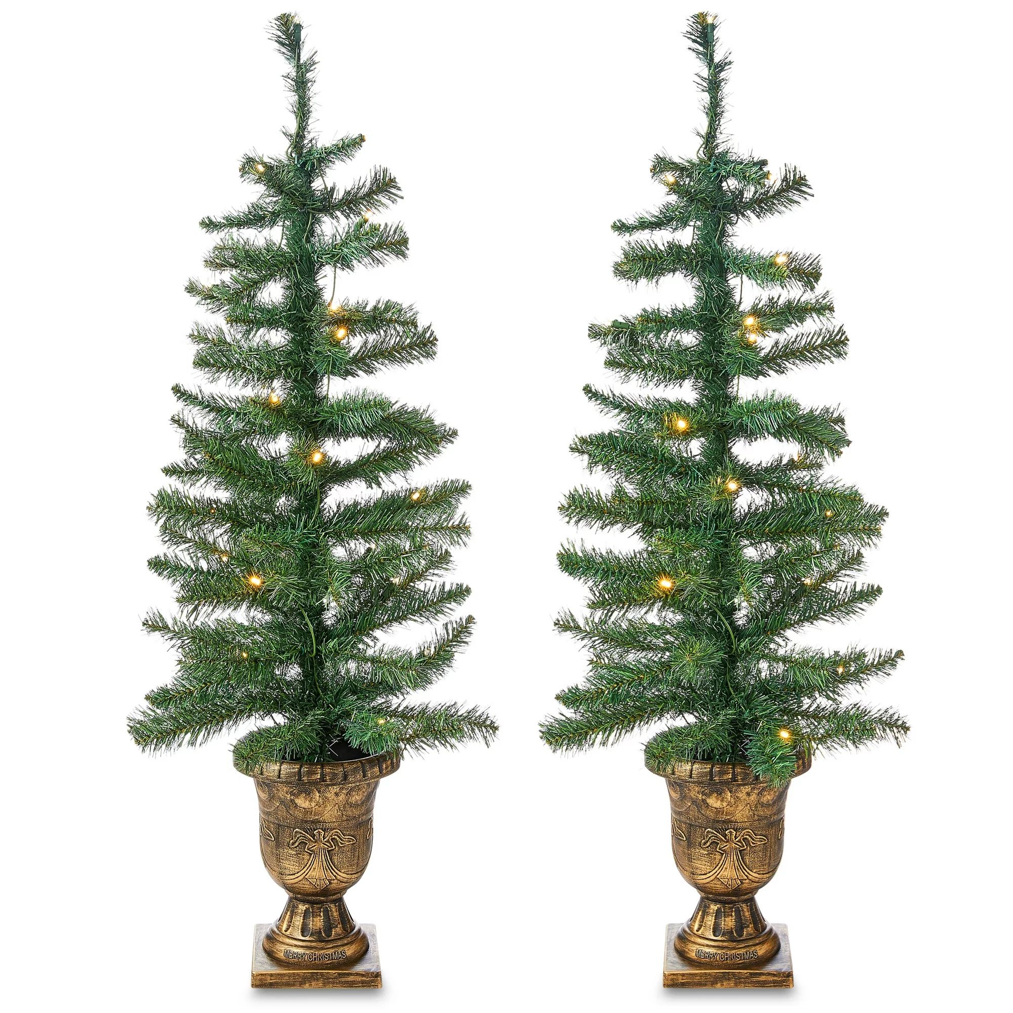 2-Count Prelit 3.5' Artificial Porch Christmas Trees with LED Lights, Holiday Time - Walmart.com | Walmart (US)