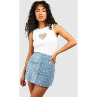 Womens Sequin Denim Mini Skirt - Blue - 12, Blue | Boohoo.com (UK & IE)