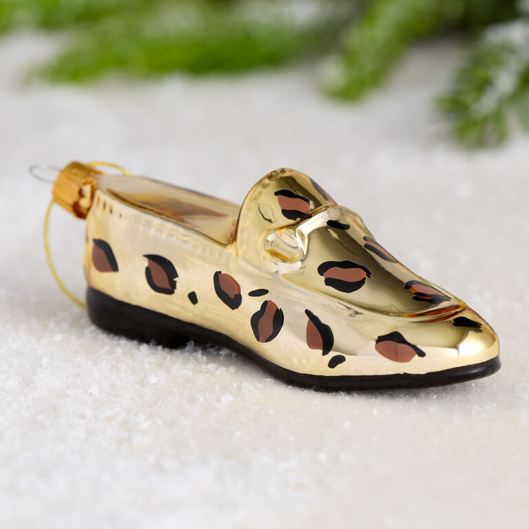 Gold Glass Cheetah Print Loafer Ornament | World Market