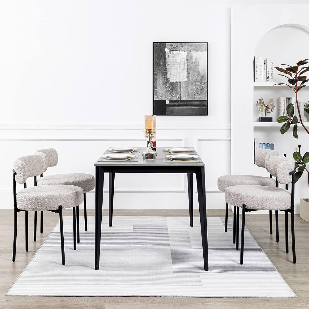 DYHOME Light Grey Dining Chairs Set of 4, Modern Dining Room Chairs Mid-Century, Round Upholstere... | Amazon (US)