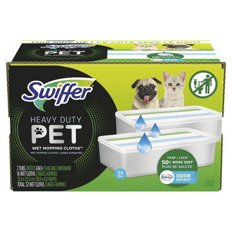 Swiffer Sweeper Pet Heavy Duty Multi-Surface Wet Cloth Refills, Fresh Scent, 32 ct, | Walmart (US)