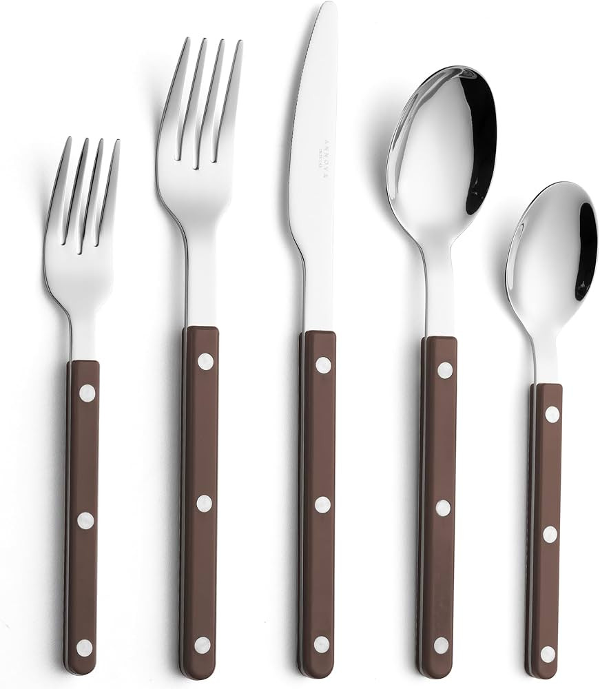 Amazon.com: ANNOVA Silverware Set, Retro/Rivet Colorful Stainless Steel Tableware Kitchen Flatware Set Utensils, Includes Dinner Knives, Forks, Spoons, Salad Forks & Dessert Spoons (Brown, 10 Pieces) : Home & Kitchen | Amazon (US)