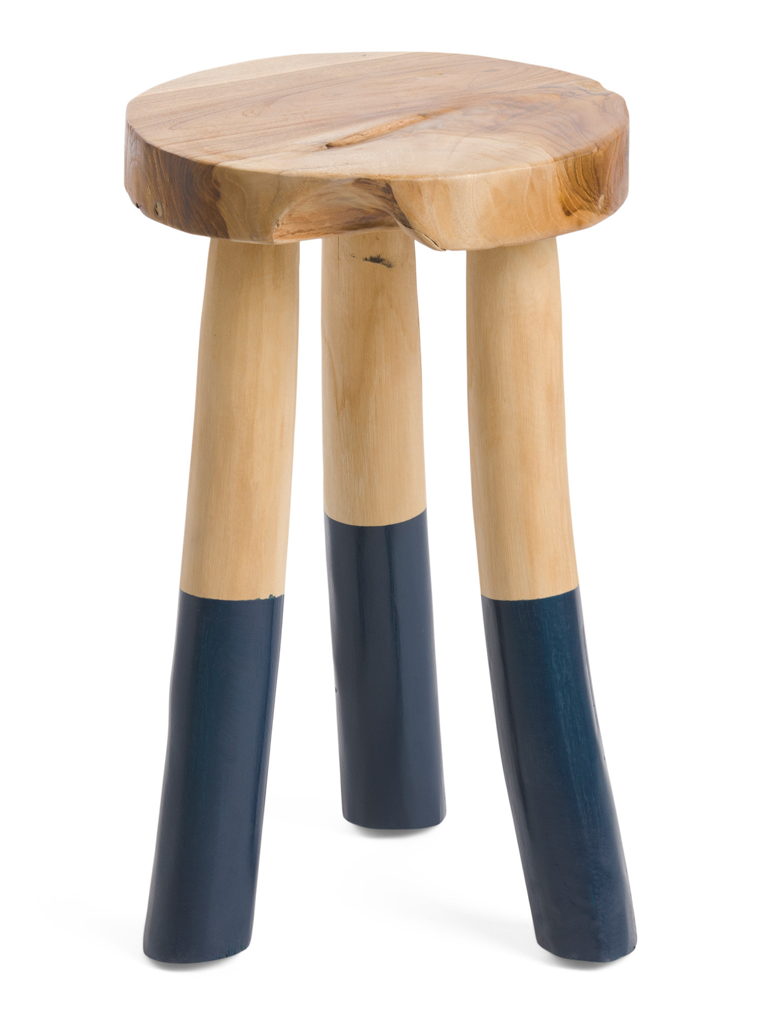 Teak Organic Round Stool With 3 Dipped Legs | TJ Maxx