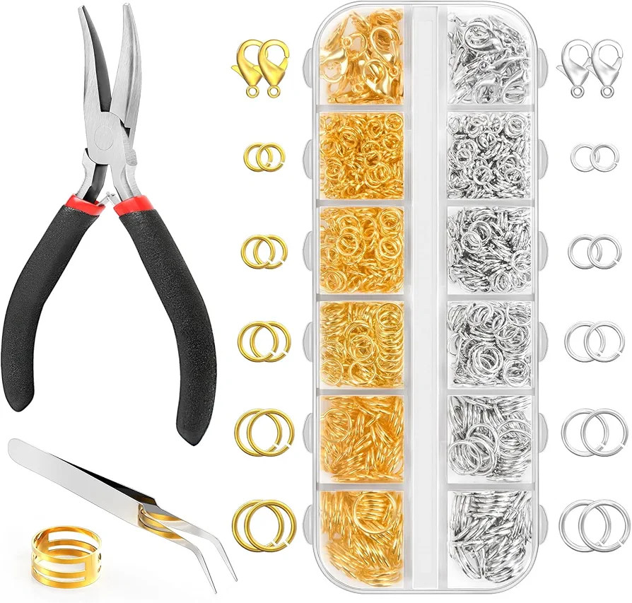 1200 Pcs Jump Rings for Jewelry Making Supplies, Necklace Repair Kit with Plier, Tweezer, Lobster... | Amazon (US)