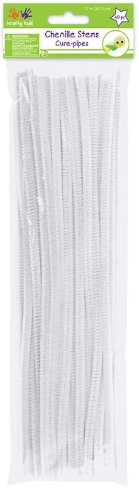 Krafty Kids GC024N, Chenille Stems, Pipe Cleaners, 6mm by 12in, White, 40-Piece, 1/4" x 12" X | Amazon (US)
