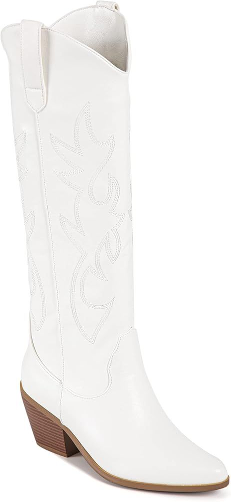 Foklysp Women's Cowboy Boots Classic Embroidered Almond Shaped Pointed Toe Pull-On Boots | Amazon (US)