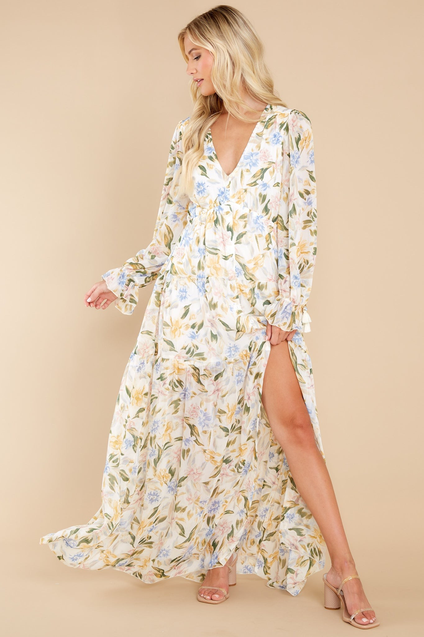 Ready To Flourish White Floral Print Maxi Dress | Red Dress 
