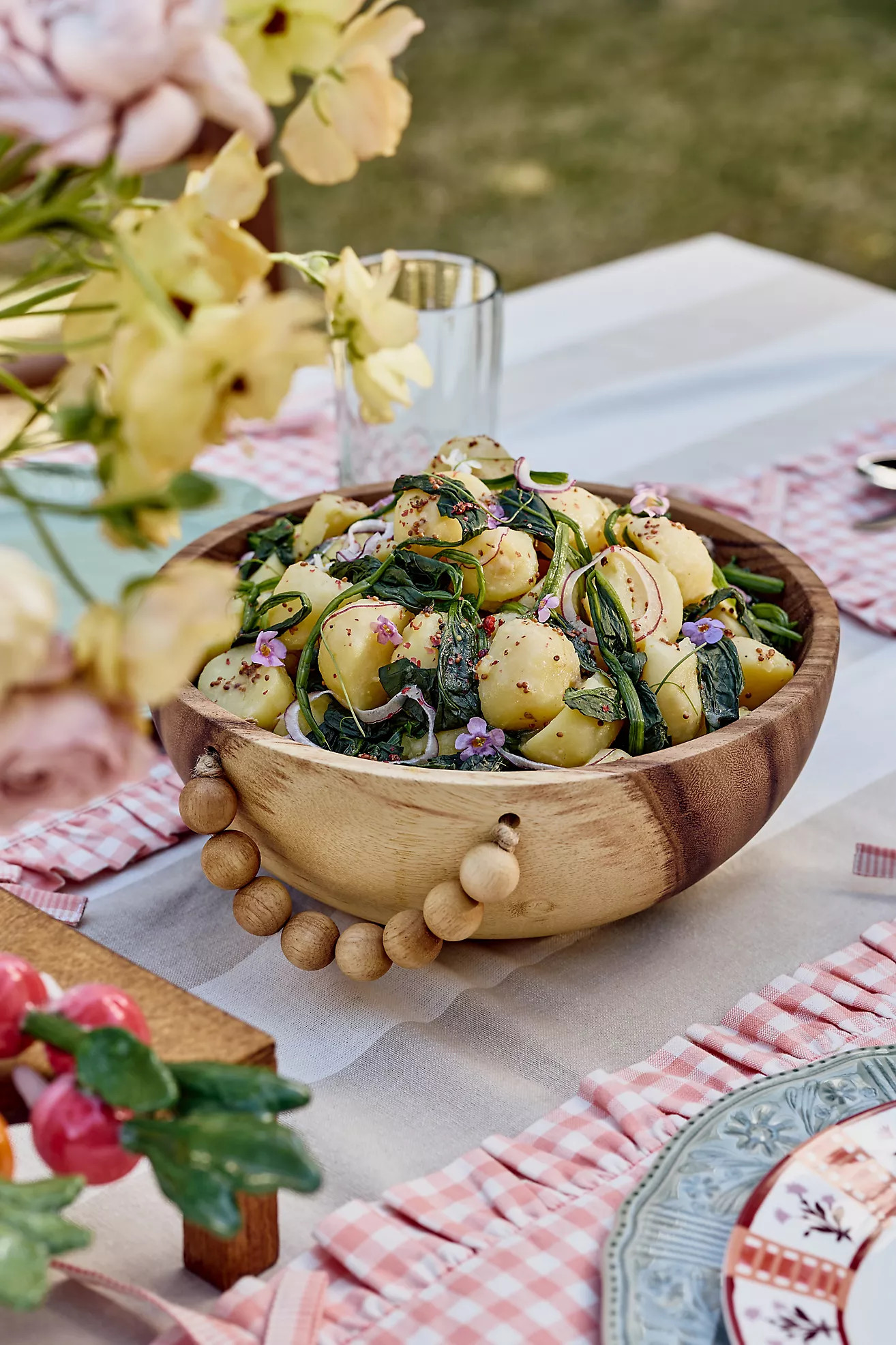 Solid Acacia Wood Serve Bowl with Beaded Handle | Anthropologie (US)