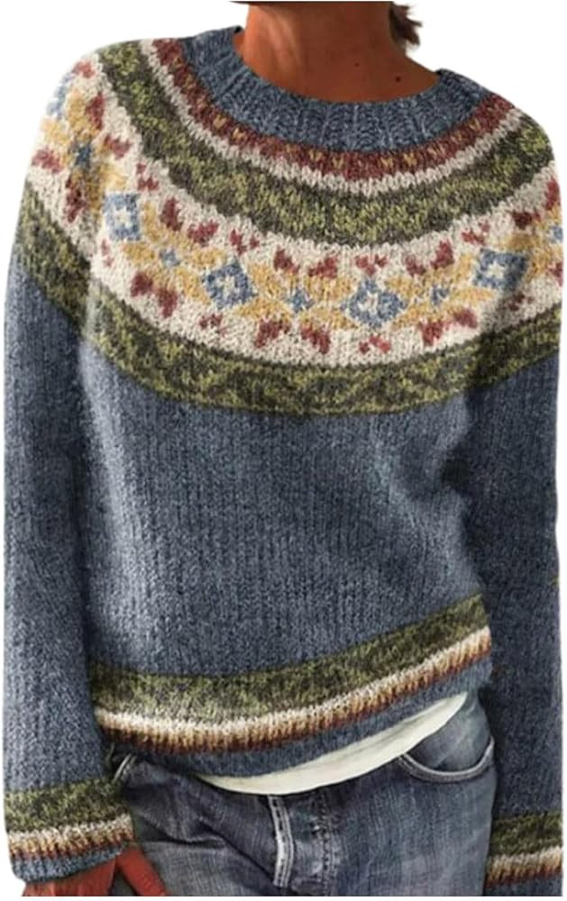 Christmas Sweaters for Women Fair Isle Pattern Long Sleeve Sweater Lightweight Fall Winter Knitwe... | Amazon (US)