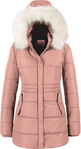 Chrisuno Women's Ladies Insulated Parka Waterproof Jacket Quilted Zip Front Petite Winter Snow Coat Pink S | Amazon (US)