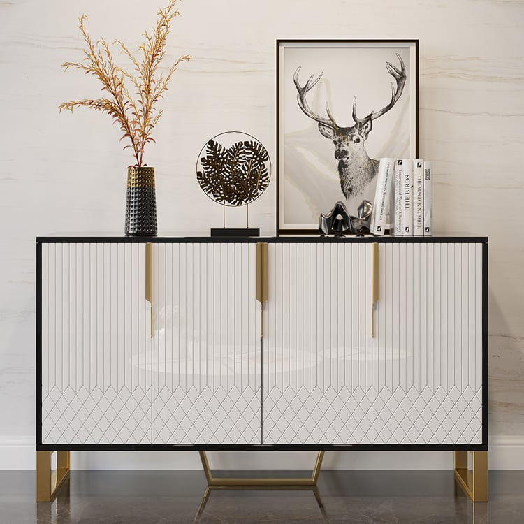 Aro Modern White and Black 60" Wide Wood Sideboard Buffet 4 Doors for Kitchen Storage | Homary