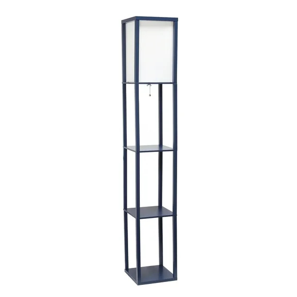 Simple Designs Etagere Shelf Floor Lamp with Linen Shade, Navy Blue | Walmart (US)