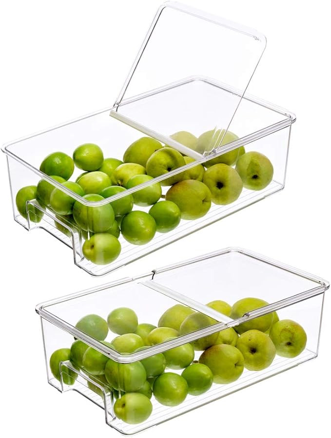 Freezer Food Storage Bins with Handle & Lid, Large Plastic Stackable Refrigerator Clear Organizer... | Amazon (US)