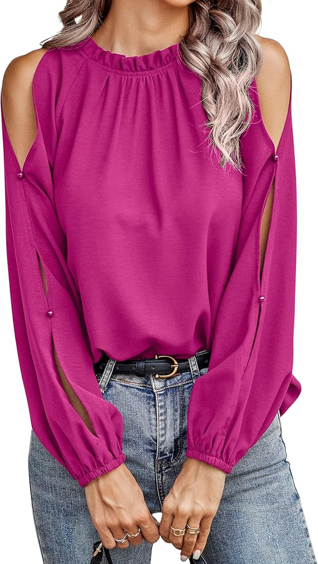 CCTOO Womens Tops Dressy Casual Cold Shoulder Ruffle Collar Blouses Fall Fashion Shirts for Work | Amazon (US)