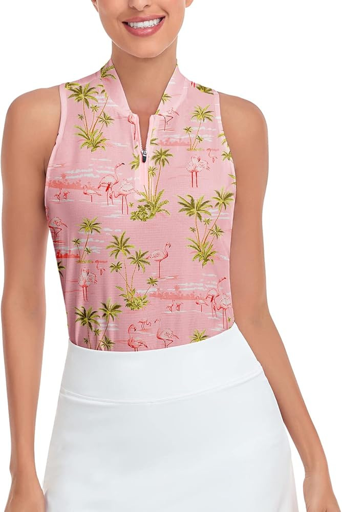 Soneven Racerback Sleeveless Golf Shirts Print Moisture Wicking V Neck Golf Polo Shirts Golf Tank... | Amazon (US)