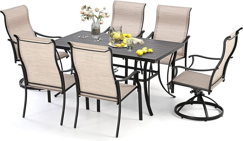 HAPPATIO 7 Piece Patio Dining Set,Outdoor Dining Set,Patio Furniture Sets,2 Swivel Dining Chairs,... | Amazon (US)