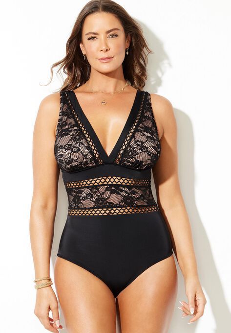 Lace Lattice One Piece Swimsuit | Swimsuitsforall.com