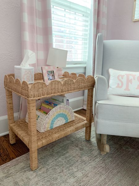 New scallop wicker side table for Sloane’s room. Slowly transitioning her nursery to a big girl room!  Pink bedroom, big girl bedroom 

#LTKkids #LTKhome