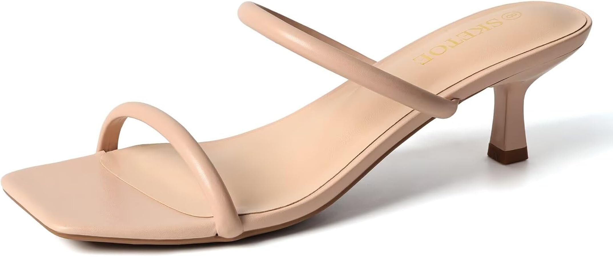 Kitten Heels for Women Comfortable Two-Strap Open Toe Sandals with Padded Footbed Square Toe Heel... | Amazon (US)