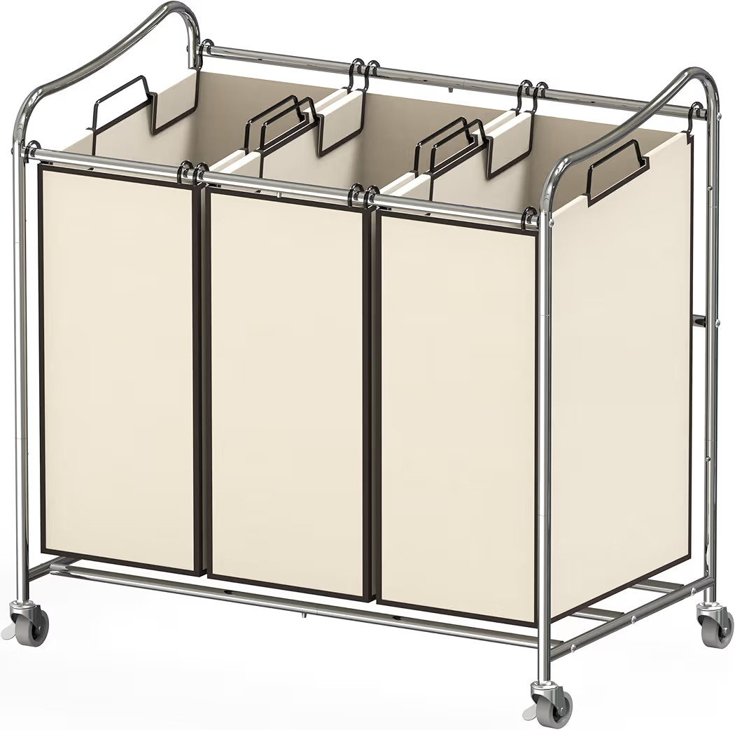 Simple Houseware Heavy-Duty 3-Bag Laundry Sorter Cart, Chrome | Amazon (US)