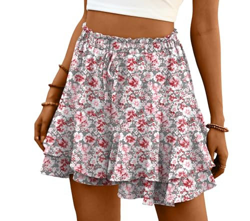 Lepunuo Skorts for Women Summer Mini Beach Shorts Casual Boho Floral Ruffle Flowy Skirts 2025 Trendy Outfits | Amazon (US)