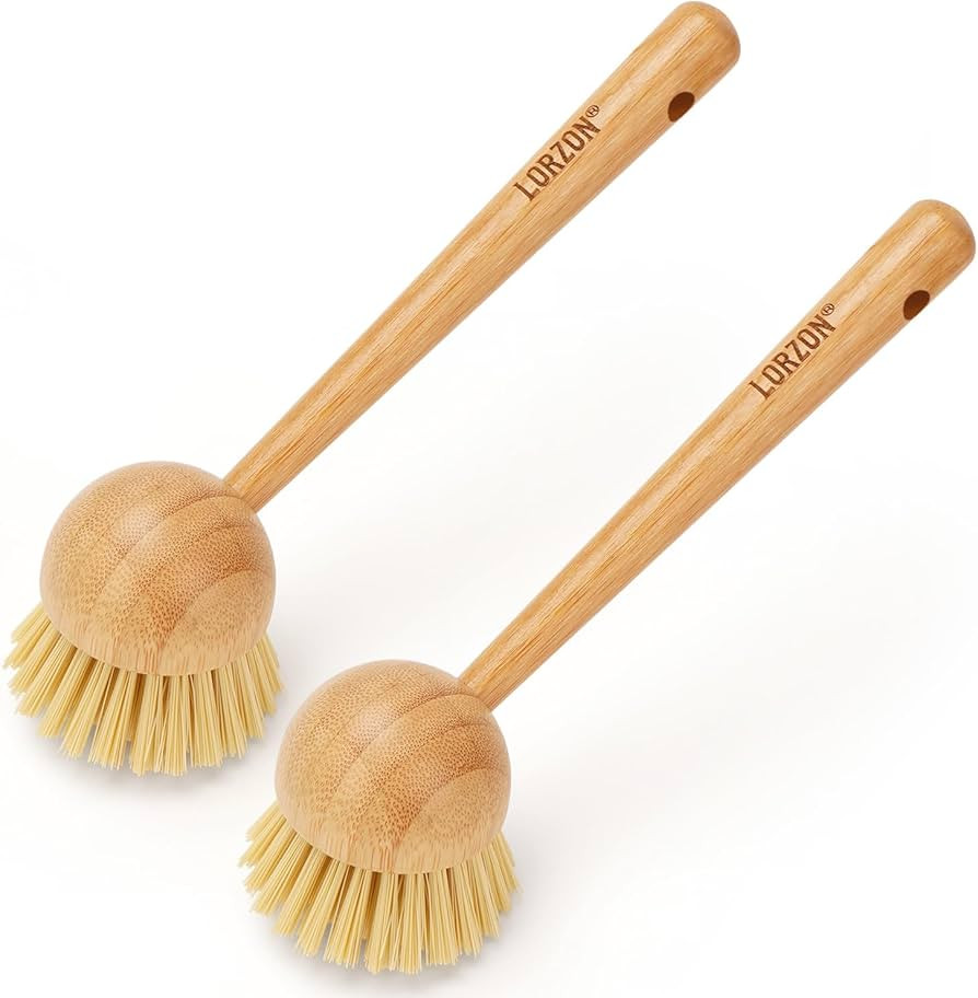2 Pack Dish Brush with Handle, Bamboo Dish Scrub Brush, Kitchen Brushes for Dishes, Scrubber, Pot... | Amazon (US)