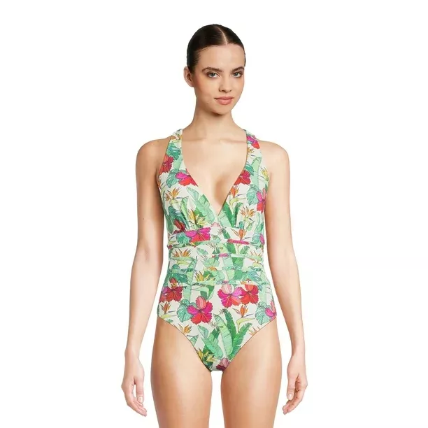 Time and Tru Women's and Women's Plus Front Cutout One Piece Swimsuit 