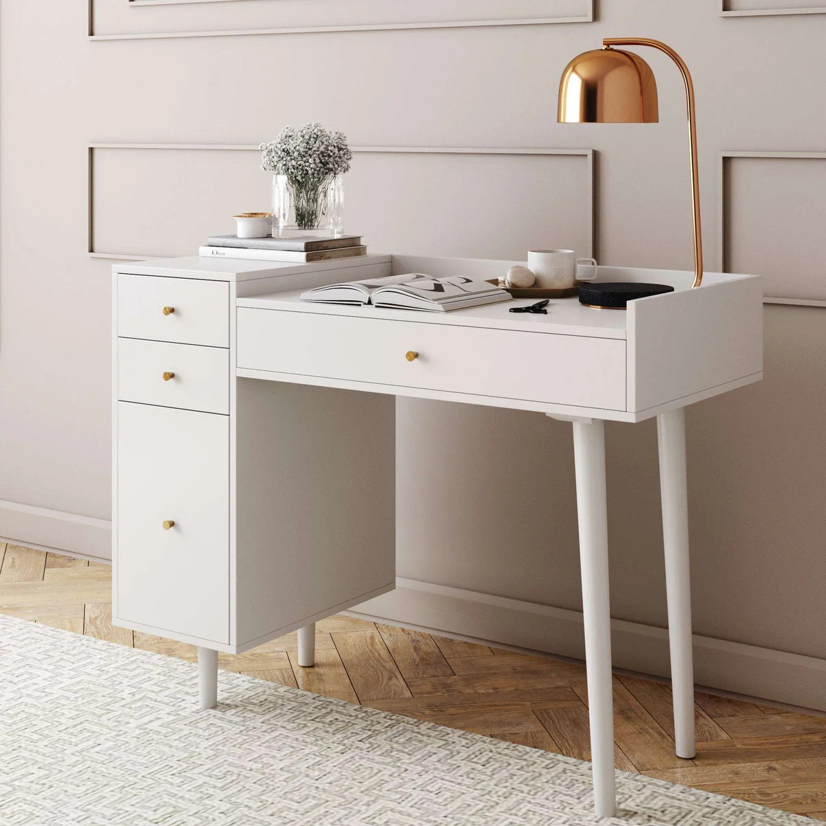 Mid-Century Modern Vanity Desk with Drawers | Nathan James
