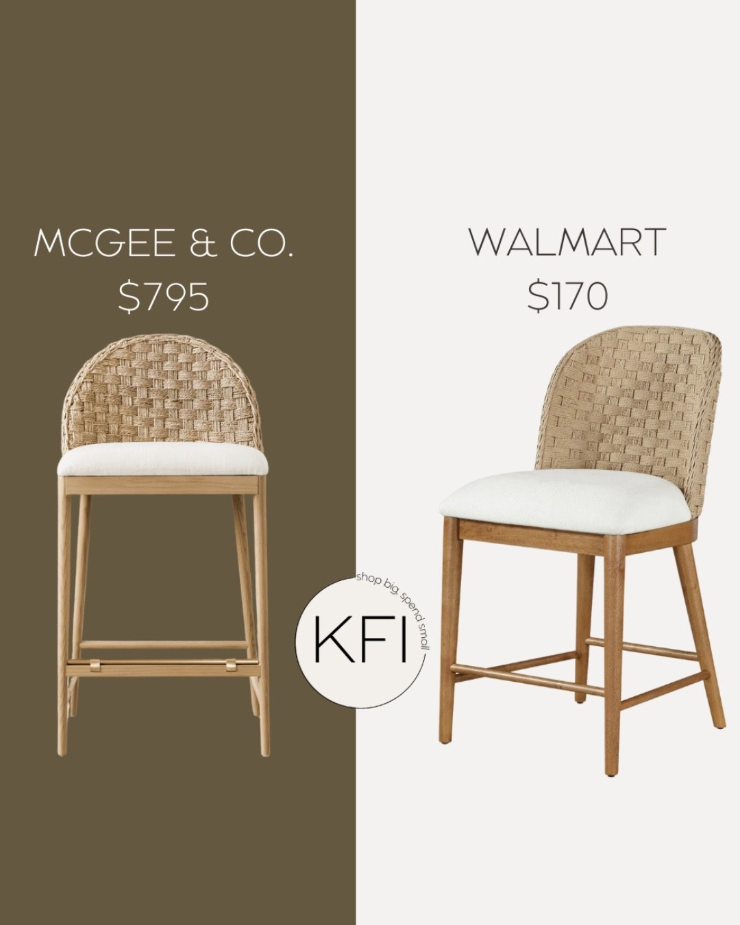 McGee & Co. counter stool dupe — if you love that woven/rattan-back stool look with the warm wood frame and crisp neutral cushion, but not the $795 price tag, this Walmart find is the budget-friendly lookalike that gives the same elevated, designer kitchen island vibe for $170. It has that timeless coastal-meets-minimalist feel that works with Pottery Barn style kitchens, Serena & Lily-inspired spaces, and even a more modern organic (but still classic) home, and it’s such an easy way to get the high-end counter stool look for less while keeping everything light, airy, and expensive-looking. Linked both here.


#LTKSaleAlert #LTKHome