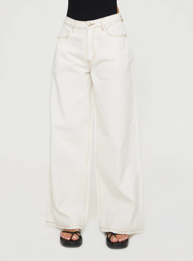 Naylor Wide Leg Jeans Cream | Princess Polly US