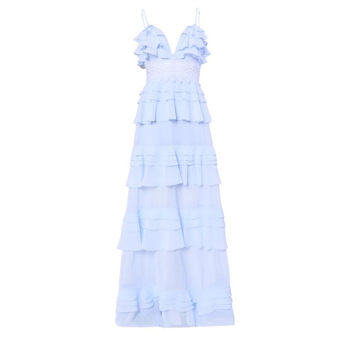 True Decadence True Decadence Light Blue Plunge Front Tiered Ruffle Maxi Dress | Harvey Nichols (Global)