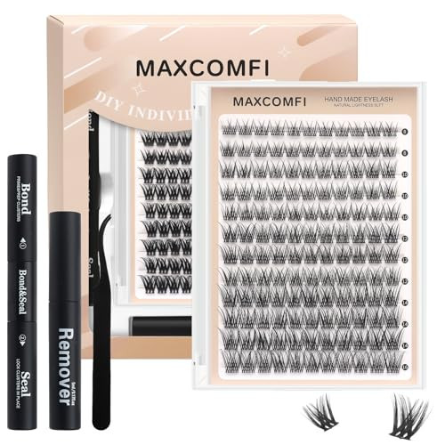 Maxcomfi Lash Clusters Kit, 8-16mm,144 Clusters of Natural & Curly DIY False Eyelash Extensions with Professional Eyelash Glue, Setting Solution, Tweezers (MC03) | Amazon (US)