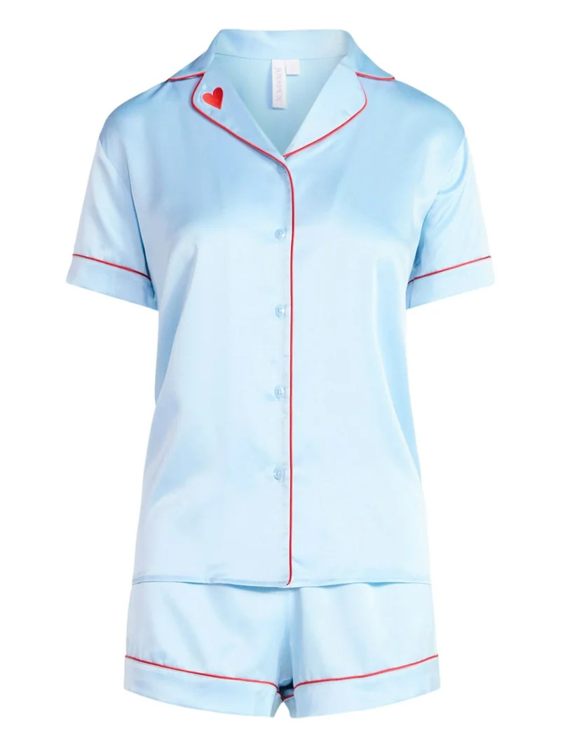 Joyspun Women’s Stretch Satin Short Sleeve Top and Shorts Pajama Set, Sizes XS-3X | Walmart (US)