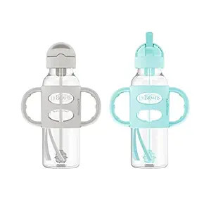 Dr. Brown's Sippy Straw Bottle with Silicone Handles, Gray & Green, 8 Oz (Pack of 2) | Amazon (US)