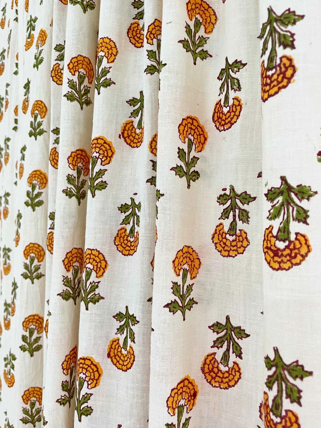 Orange Marigold Hand Block Printed Cotton Curtains Panels, Organic Cotton Shades, Organic Cotton ... | Etsy (US)