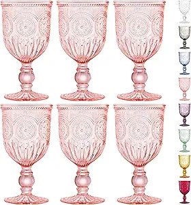 Yungala Pink Wine Glasses set of 6 pink goblets, dishwasher safe vintage pink glassware, pink dri... | Amazon (US)