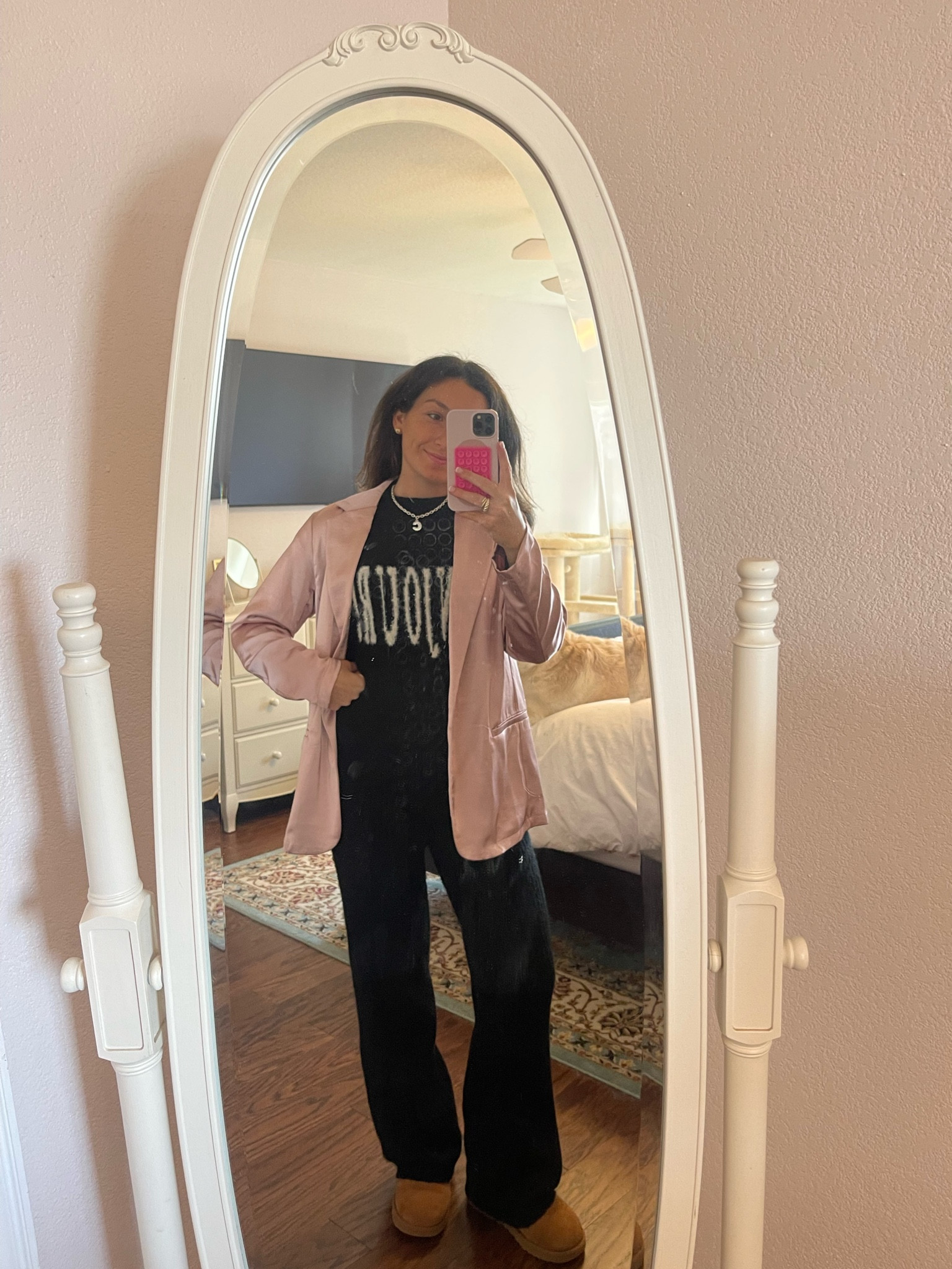The comfiest and easiest airport outfit almost all from Target! The Bonjour black sweater pairs perfect with the silky pink blazer and black knit sweats. Of course topping it off with my brown uggs!

#LTKstyletip #LTKHoliday #LTKtravel