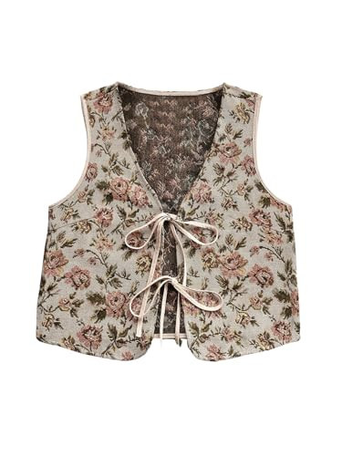 SHENHE Women's Leopard Vest Top Tie Front Cheetah Floral Sleeveless Western Vest Crop Top Floral Pink Small | Amazon (US)