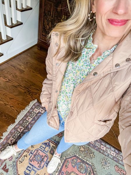 The perfect spring outfit! Light wash jeans, floral blouse, espadrille sneakers, green tote and a lightweight quilted jacket from Amazon!

#LTKshoecrush#LTKFind#LTKSeasonal