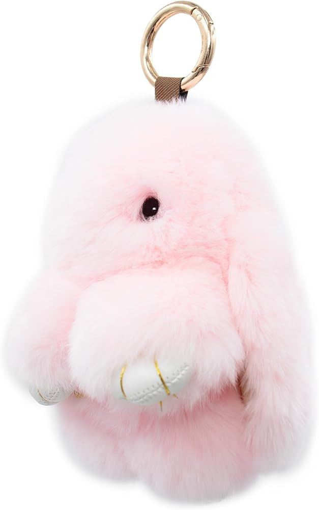 surell - Genuine Rex Rabbit Fur Pom Bunny Rabbit Keychain - Cute fluffy Bag Purse Charm key fob -... | Amazon (US)