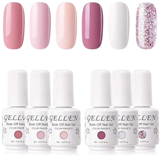 Gellen 6 Colors Gel Nail Polish Kit- Coral Peach Series Cute Pinks White Nail Polish, Popular Opa... | Amazon (US)
