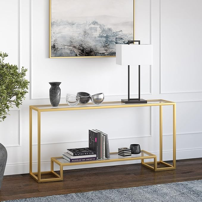 Henn&Hart 64" Wide Rectangular Console Table in Gold, Entryway Table, Accent Table for Living Roo... | Amazon (US)