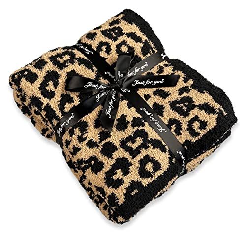 Fluffy Leopard Knitted Throw Blanket for Couch, Lightweight, Soft, Plush, Fluffy, Warm, Cozy - Pe... | Amazon (US)