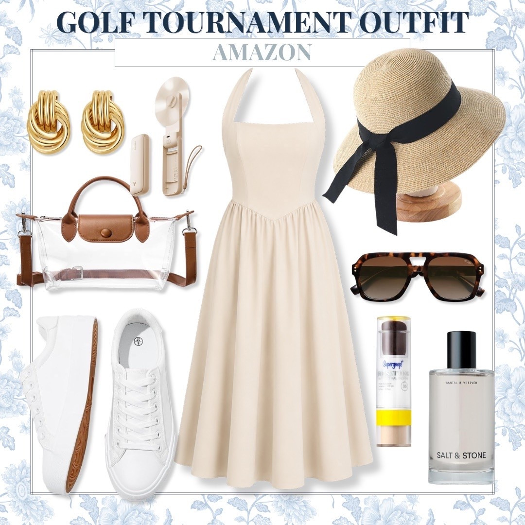 The halter midi dress that looks far more expensive than it is. Styled with classic white sneakers and neutral accessories for an effortless golf tournament outfit.

Sizing:
• Dress: Small
• Sneakers: Size 7.5, true to size

golf tournament outfit, halter dress, Amazon fashion, midi dress, summer outfit, white sneakers, neutral style, resort wear, golf style, casual chic, vacation outfit, elevated everyday style, women’s fashion, AudrieDollins

#LTKOver40 #LTKSeasonal #LTKootd