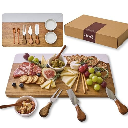 CharQ Charcuterie Board Set - Marble & Acacia Wood Cheese Board and Serving Board Platter, Charcuterie Boards Gift Set for Hosting, Wedding and Housewarming, Bridal Shower Marble Serving Tray | Amazon (US)